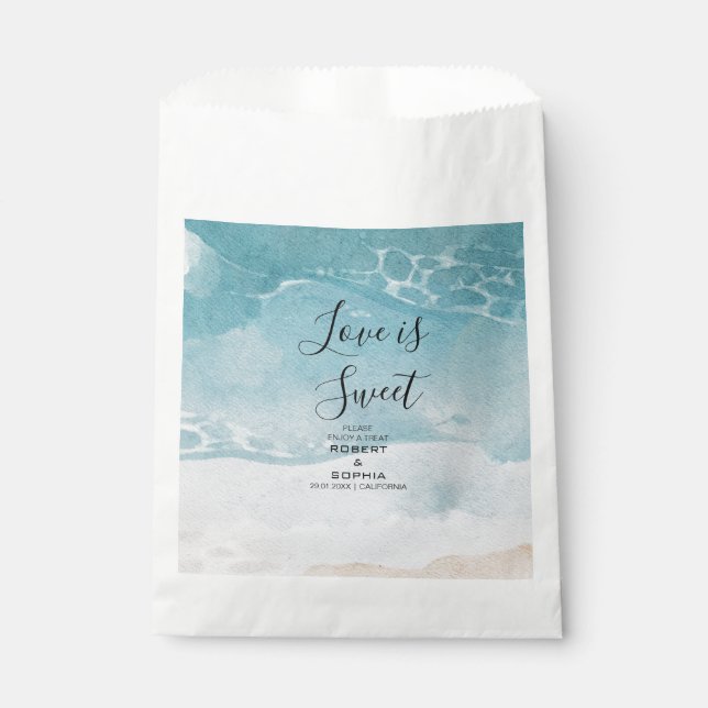 Sachets En Papier Mariage de plage bleu d'été (Devant)