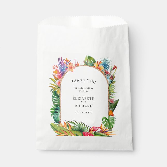 Sachets En Papier Mariage de plage fleurie Feuille tropicale (Devant)