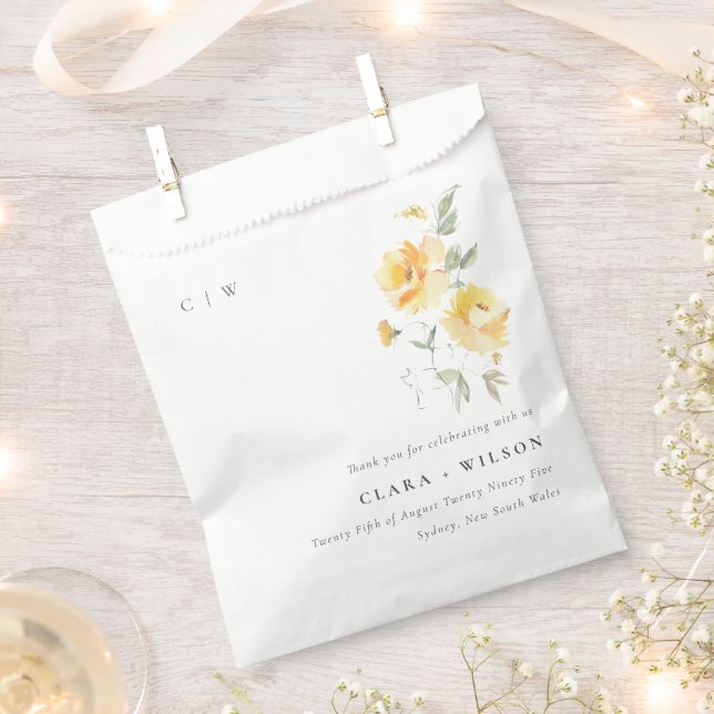 Sachets En Papier Mariage   de Rose à aquarelle jaune vert (Coupé)