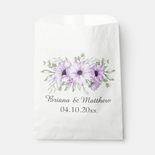 Sachets En Papier Mariage de script de fleurs de lavande violette (Devant)