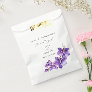 Sachets En Papier Mariage de script d'orchidée pourpre d'aquarelle