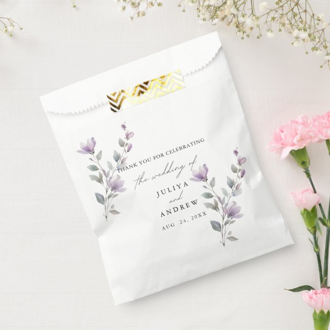 Sachets En Papier Mariage de script floral minimaliste d'aquarelle (Scellé)