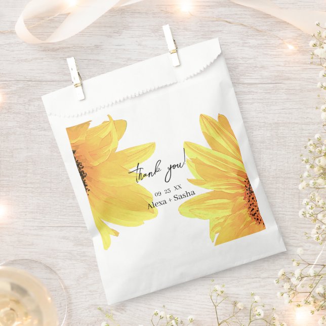Sachets En Papier Mariage de tournesols aquarelle (Coupé)