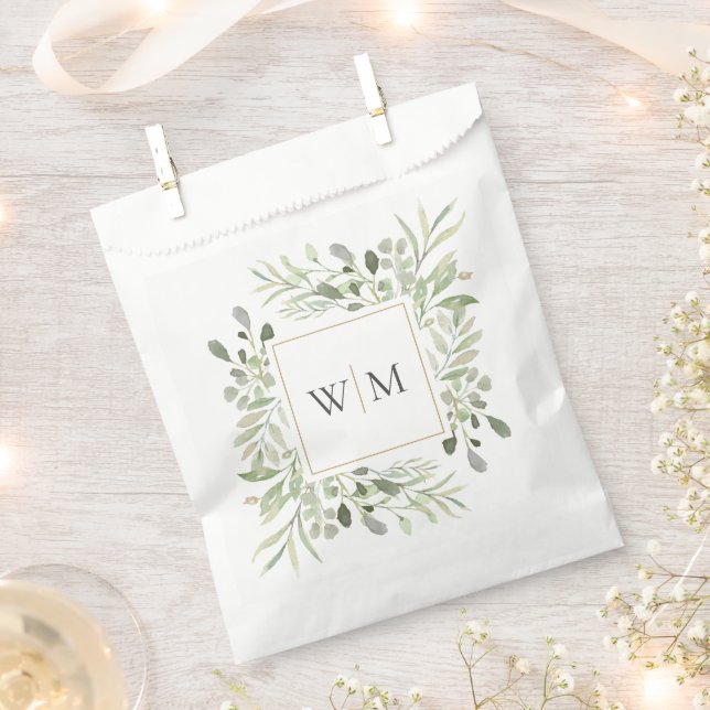 Sachets En Papier Mariage de verdure botanique à monogramme (Coupé)