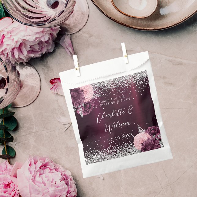 Sachets En Papier Mariage des fleurs d'argent de Bourgogne (Créateur téléchargé)