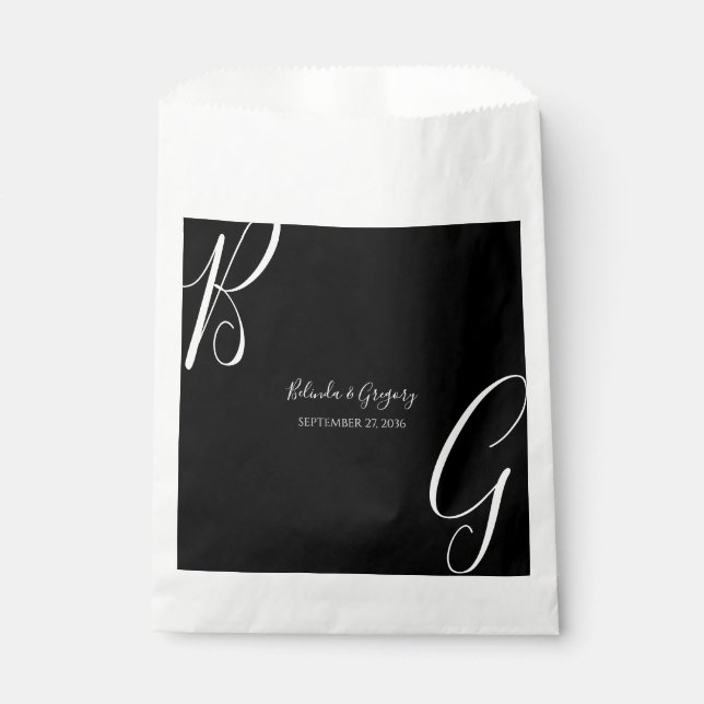 Sachets En Papier Mariage des initiales du monogramme noir et blanc (Devant)