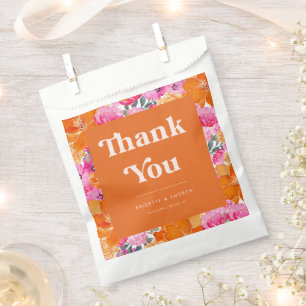 Sachets En Papier Mariage d'été des années 70 aux fleurs vives rose