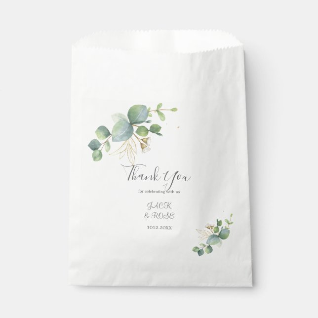 Sachets En Papier Mariage d'été Eucalyptus de verdure rustique. (Devant)
