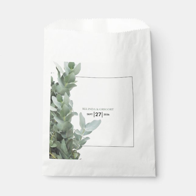 Sachets En Papier Mariage d'eucalyptus en argent (Devant)
