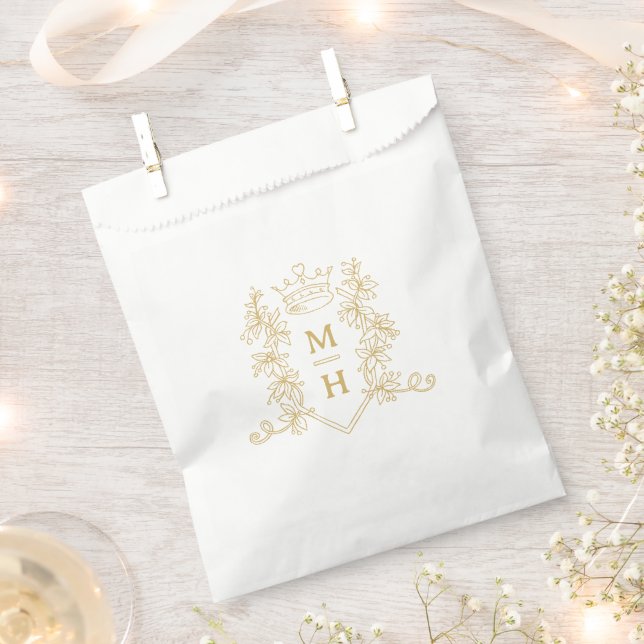 Sachets En Papier Mariage d'or de la crête de coeur du monogramme (Coupé)