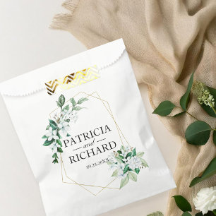 Sachets En Papier Mariage Élégant avec Fleurs et Feuillage Géométriq