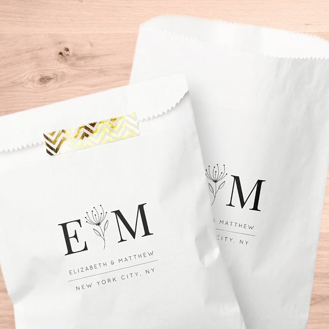 Sachets En Papier Mariage Élégant Chic Moderne Monogramme Foliage (Créateur téléchargé)