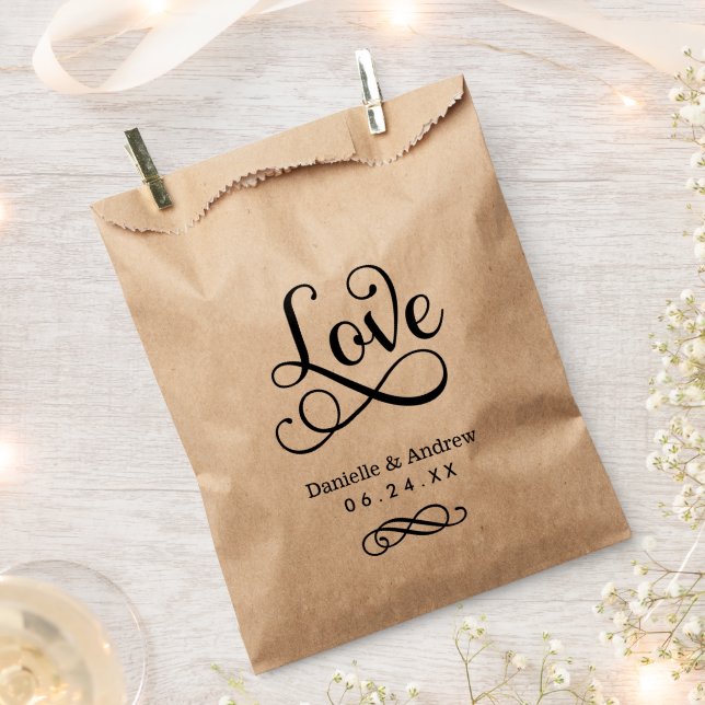 Sachets En Papier Mariage Élégant Monogramme Script Amour Noir (Coupé)