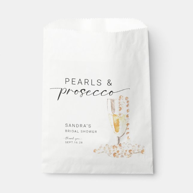 Sachets En Papier Mariage Élégant Personnalisé Perles et Prosecco (Devant)