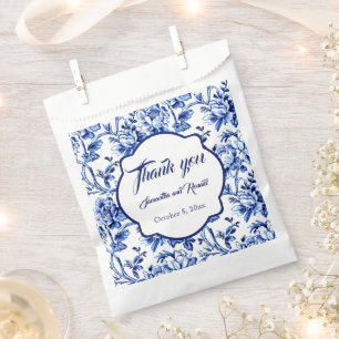 Sachets En Papier Mariage Élégant Toile Florale Bleu Blanc