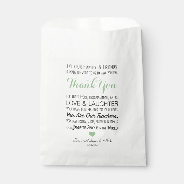Sachets En Papier Mariage Favor Merci Message vert 3981 (Devant)