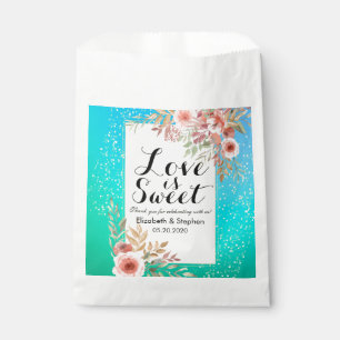 Sachets En Papier Mariage Favor Sac moderne rose Floral Turquoise Or