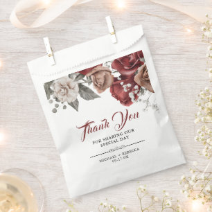 Sachets En Papier Mariage Fleur de Roses Rouge Bourgogne