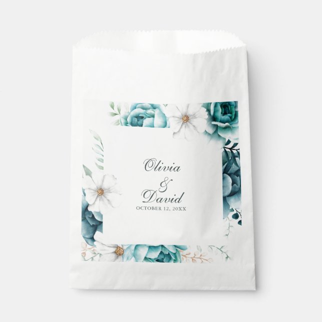 Sachets En Papier Mariage Fleur sauvage turquoise et non blanc (Devant)