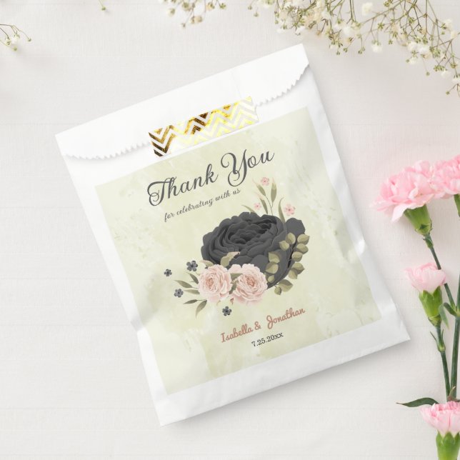 Sachets En Papier mariage fleurs rose blush noir (Scellé)