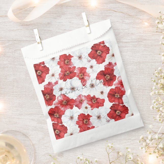 Sachets En Papier Mariage Floral blanc rouge (Coupé)