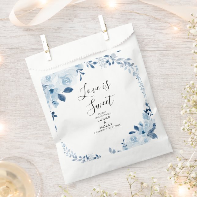 Sachets En Papier Mariage Floral bleu français moderne (Coupé)
