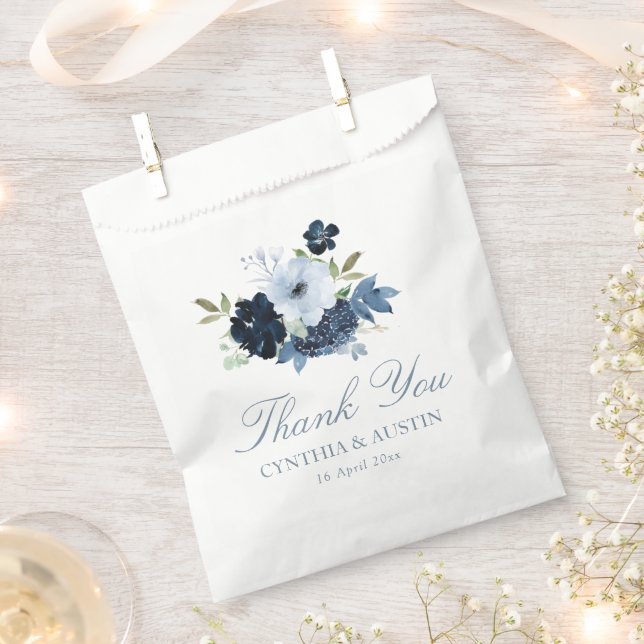 Sachets En Papier mariage floral bleu marine (Coupé)