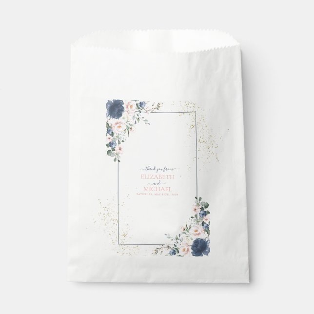 Sachets En Papier Mariage floral bleu pâle rose rose pâle (Devant)