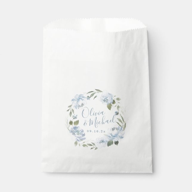 Sachets En Papier Mariage floral bleu roux romantique (Devant)