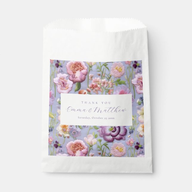 Sachets En Papier Mariage Floral Brodé Violet (Devant)
