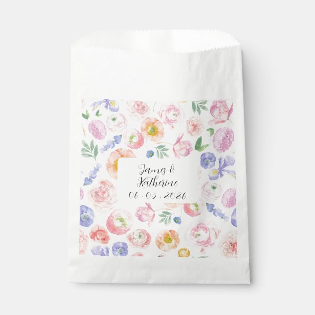 Sachets En Papier Mariage floral de l'aquarelle de printemps (Devant)
