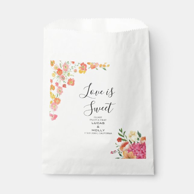 Sachets En Papier Mariage floral d'été rose et orange (Devant)