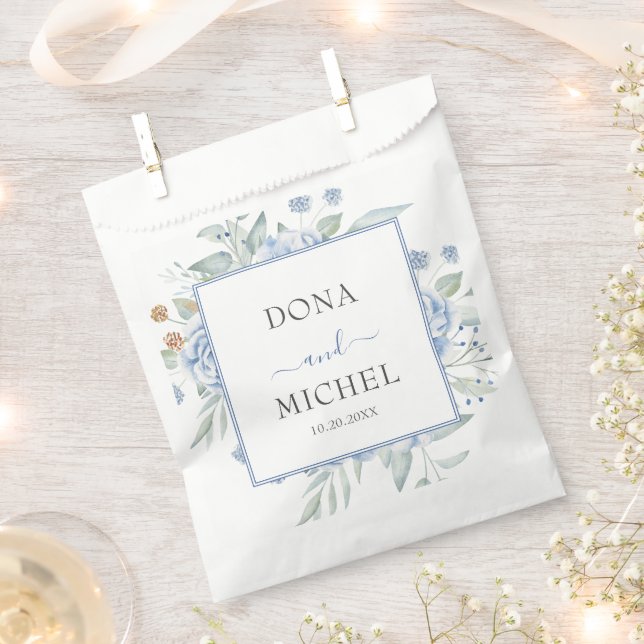 Sachets En Papier Mariage Floral d'hiver bleu rustique (Coupé)