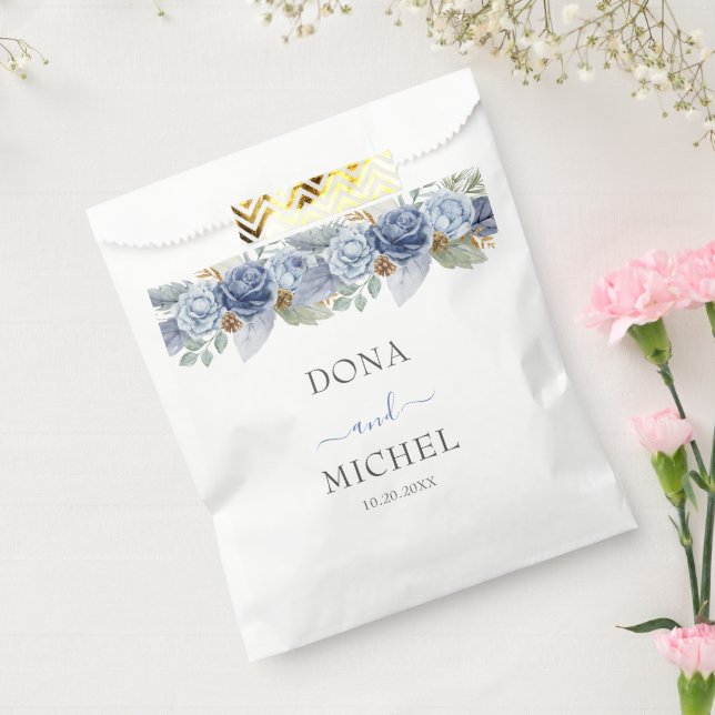 Sachets En Papier Mariage Floral d'hiver bleu rustique (Scellé)