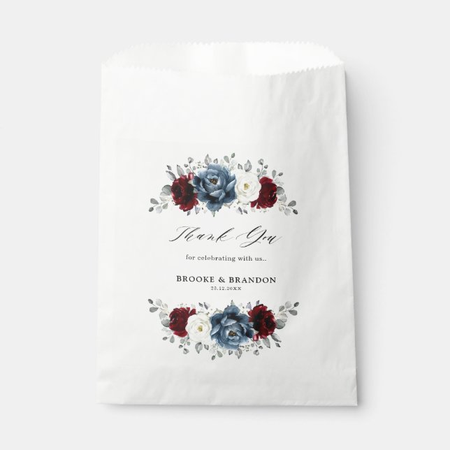 Sachets En Papier Mariage floral d'ivoire blanc bleu ardoise (Devant)