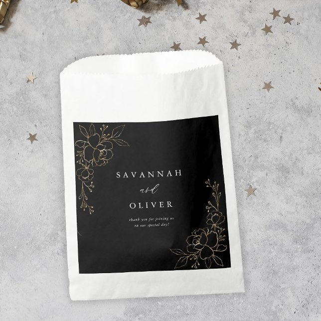 Sachets En Papier Mariage Floral Linal Or - Noir (Créateur téléchargé)