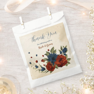 Sachets En Papier mariage floral orange brulé et bleu marine