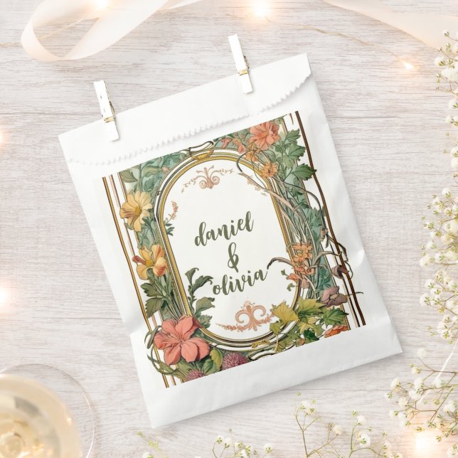 Sachets En Papier Mariage frontalier orné fleur sauvage victorien (Coupé)