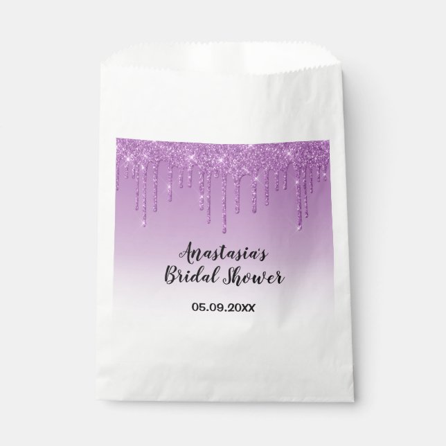 Sachets En Papier Mariage Glamour Fête de Mariage Violet Paillettes  (Devant)