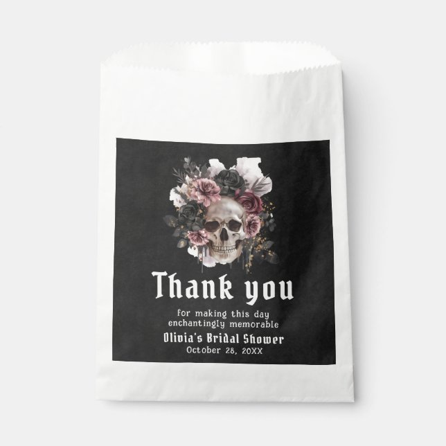 Sachets En Papier Mariage gothique floral noir Shower Halloween crân (Devant)