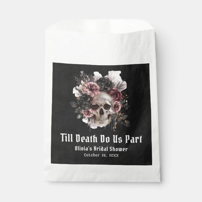 Sachets En Papier Mariage gothique noir Floral Halloween Shower Crân (Devant)