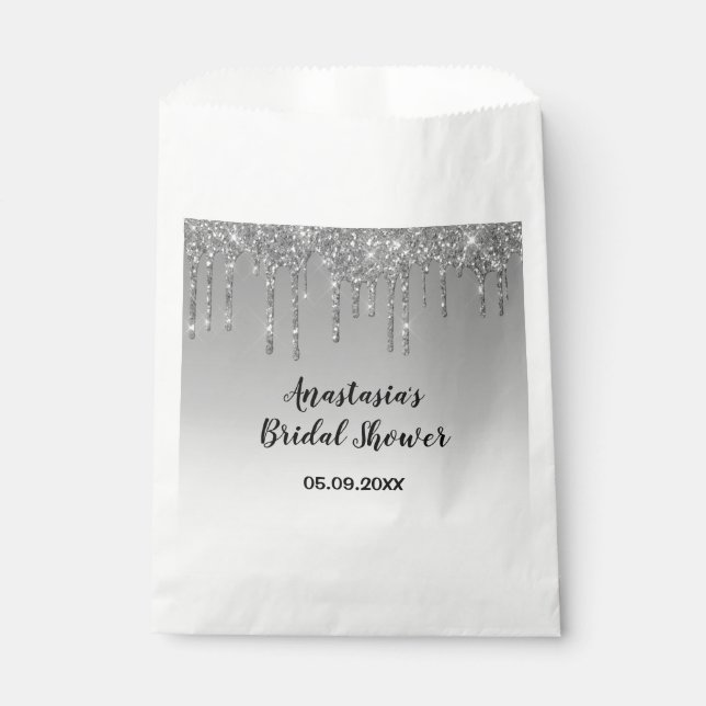 Sachets En Papier Mariage Gray & Paillettes de Dégoulinure d'Argent  (Devant)