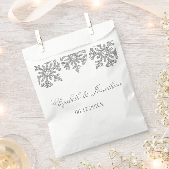Sachets En Papier Mariage hivernal Silver Snowflake (Coupé)