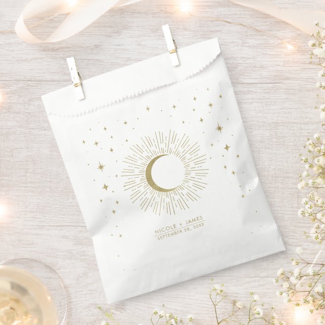 Sachets En Papier Mariage Lune Déburst Céleste Étoiles Blanches & Do (Coupé)