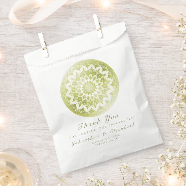 Sachets En Papier Mariage Mandala Vert Dentelle (Coupé)