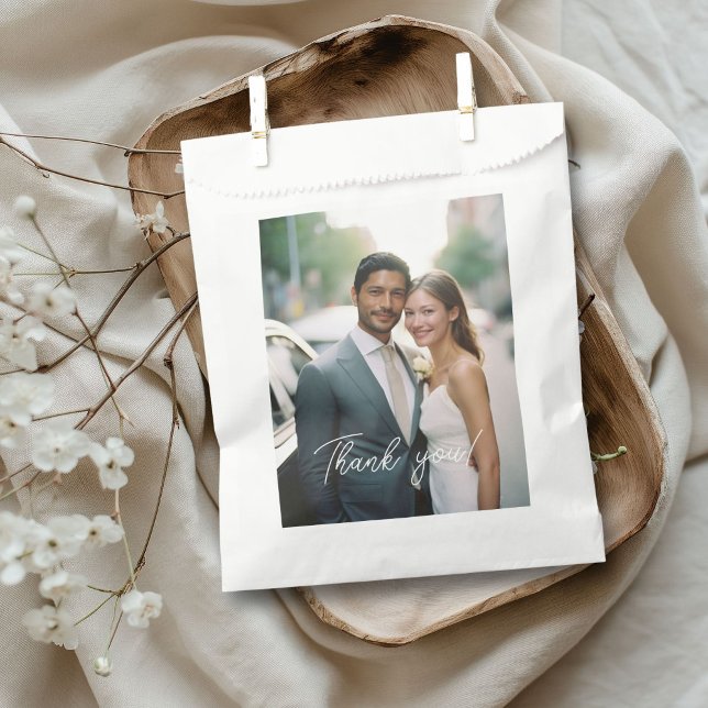 Sachets En Papier Mariage Merci manuscrit 1 photo (Wedding Handwritten Thank you 1 Photo Favor Bag.)