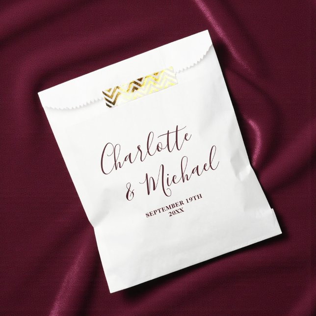 Sachets En Papier Mariage Minimaliste Écriture Élégante Blanc & Bour (Créateur téléchargé)