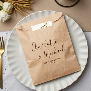 Sachets En Papier Mariage Minimaliste Script Boho Brun