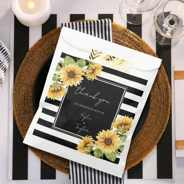 Sachets En Papier Mariage minimaliste Tournesol noir blanc (Créateur téléchargé)