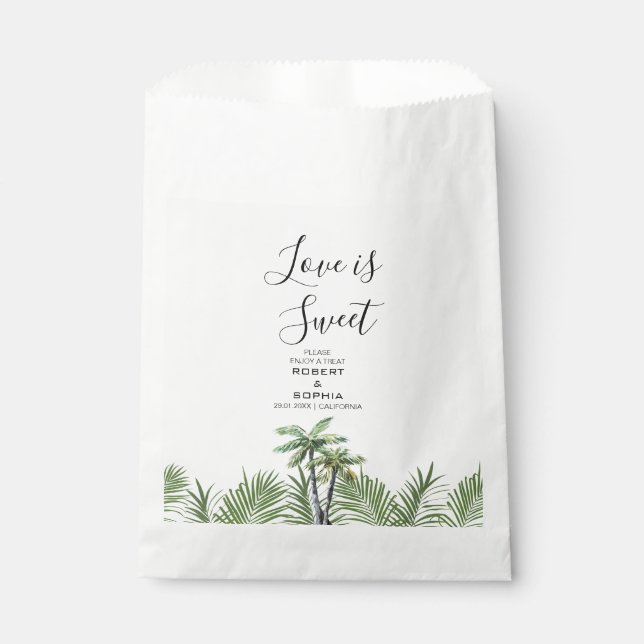 Sachets En Papier Mariage Moderne à l'Aquarelle avec Palmier (Devant)